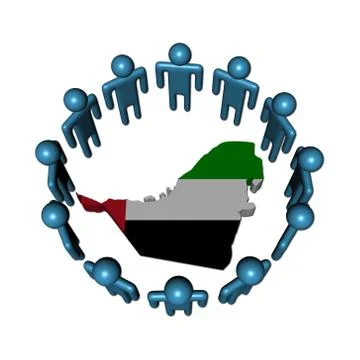 Circle of abstract people around uae map illustration Stock Illustration