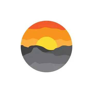 Circle abstract with sunset and stone hill logo design vector graphic symbo.. Stock Illustration