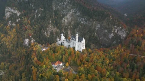 Circle aerial flight over the Neuschwanstein Castle Stock Footage 223264298