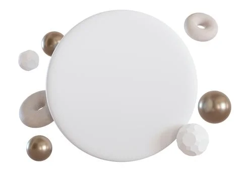 A circle with ample empty space is surrounded by 3D shapes in a variety of .. Foto stock