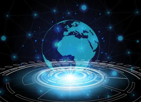 Circle and global network technology background, abstract technology concept  Illustrazione stock