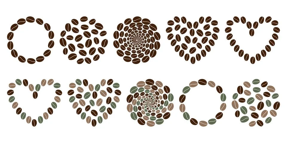 Circle and Heart shape Frame border and fill backdrop of Coffee bens Minimal Stock-Illustration