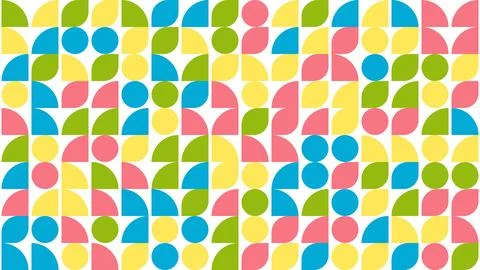 Circle and leaf shape Bauhaus Style geometric pattern in easter color Stockillustratie