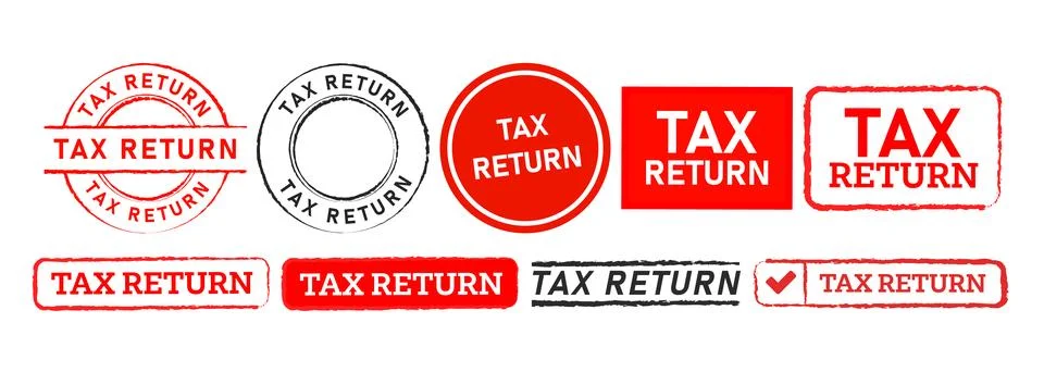 Circle and rectangle rubber stamp label sticker tax return sign for Stock Illustration