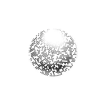 Circle and sphere with dot texture, grain and noise in black and white. Illustrazione stock