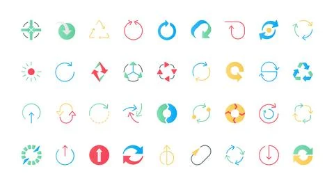 Circle and triangle arrows flat icons set Illustrazione stock