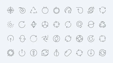 Circle and triangle arrows thin line icons set, symbols of cycle and restart Illustrazione stock