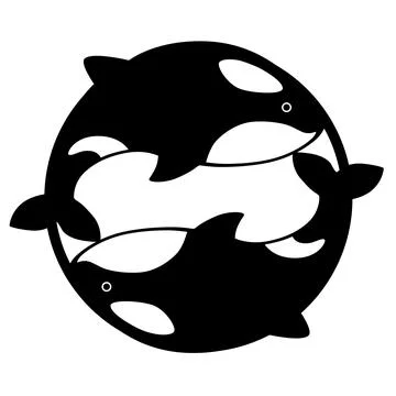 Circle and two killer whale. Flat design for poster or t-shirt. Vector Stock Illustration