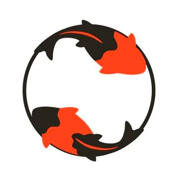 Circle and two koi carp. Flat design for poster or t-shirt. Vector illustration 스톡 일러스트