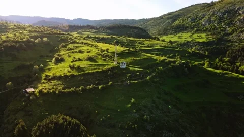 Circle Around Small White House Rural China Village Rice Fields Greenlands Stock Footage 274141484