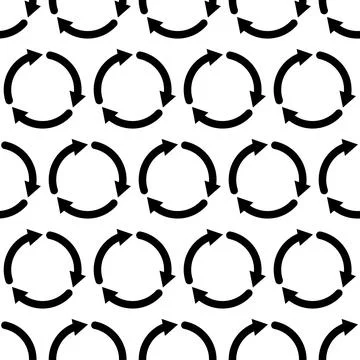 Circle arrow icon. Vector seamless pattern. Circular rotation, loading, recyc Stock Illustration