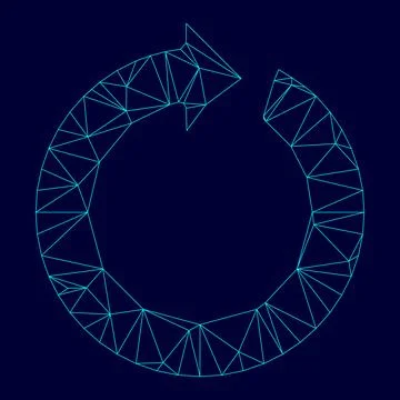 Circle arrow low poly triangulation triangulated polygonal electric cyan blue Stock Illustration