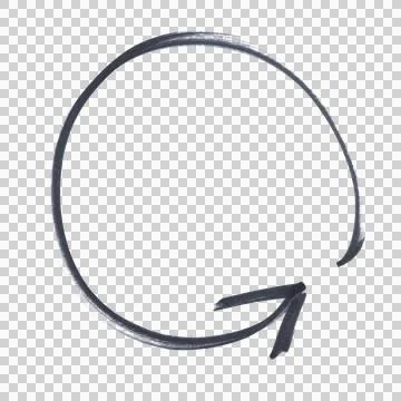 A circle with an arrow made with a black marker to indicate a rotation Stock Illustration
