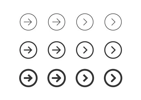 Circle arrow. Next button. Png right line symbol in vector flat style. Stock Illustration
