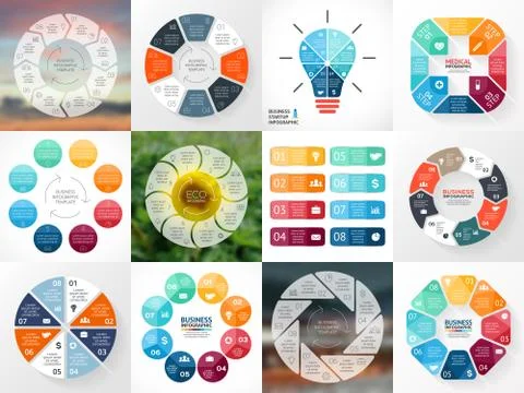 Circle arrows infographics set. Template for cycle diagram, graph, presentation 스톡 일러스트