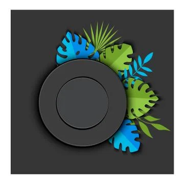 Circle background with spruce and blue tropical leaves Stock Illustration