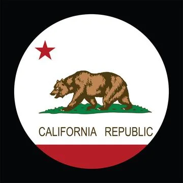 Circle badge California flag vector illustration isolated on black Illustrazione stock