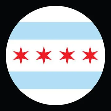 Circle badge Chicago flag button vector illustration isolated. Illustrazione stock