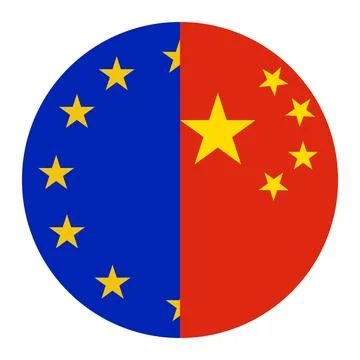 Circle badge half EU flag China button vector illustration isolated Stock Illustration