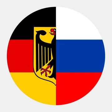 Circle badge half Germany flag Russia button vector illustration Illustrazione stock
