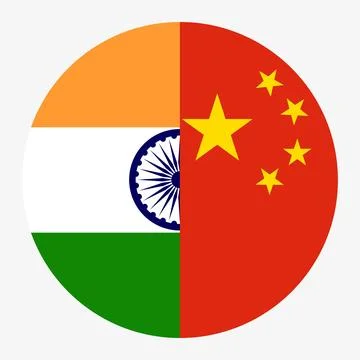 Circle badge half India flag China button vector illustration Stock Illustration