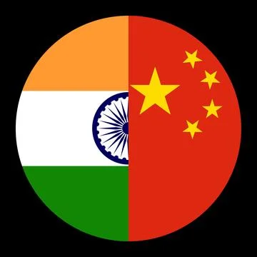 Circle badge half India flag China button vector illustration Stock Illustration
