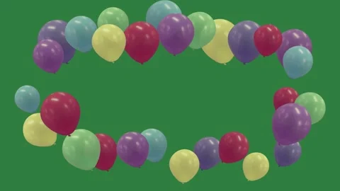 A circle of balloons on green screen and animated chromakey background layers Видео 335122386