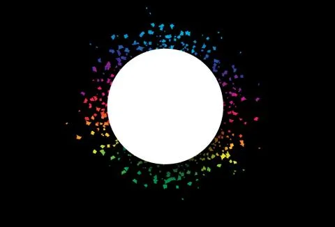 Circle banner frame with rainbow confetti, decoration scattered paper explosion Stock Illustration