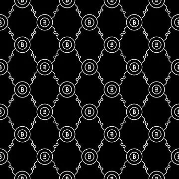 Circle with Bitcoin sign vector Crypto Currency linear dark seamless pattern Illustrazione stock