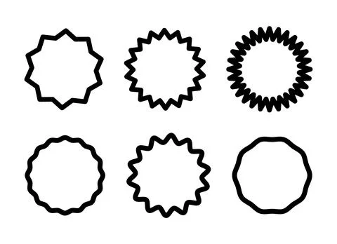 Circle black lined borders. Curve edge thin frames. Wavy simple circles. Minimal Illustrazione stock