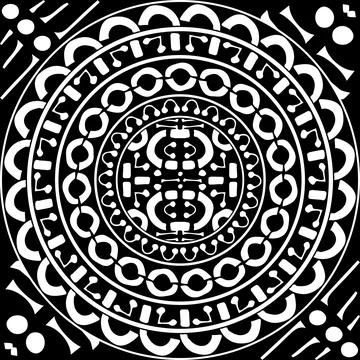 Circle black white seamless pattern on black background. Vector hand drawn Illustrazione stock