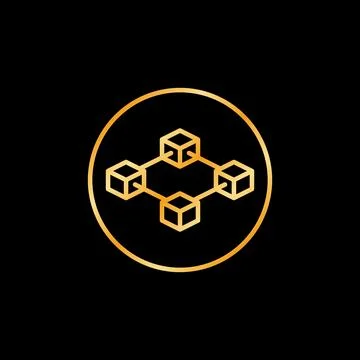 Circle with Block-Chain vector line colored icon - Blockchain golden symbol 스톡 일러스트