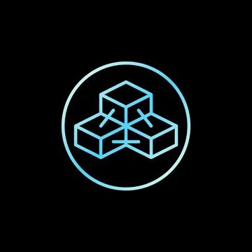 Circle with Blockchain and Three Blocks outline vector concept blue icon イラスト素材