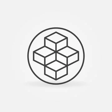 Circle with Blockchain vector line concept round icon. Four Blocks symbol Stock Illustration