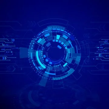 Circle blue abstract technology background. Sci fi cyberspace backdrop. Futur Stock Illustration