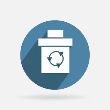 Circle blue icon with shadow. basket garbage 스톡 일러스트