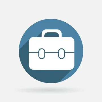 Circle blue icon with shadow. briefcase Stock Illustration
