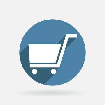 Circle blue icon with shadow. cart online store Stock Illustration