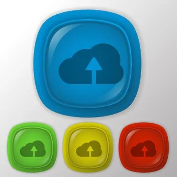 Circle blue icon with shadow. cloud download Stock Illustration