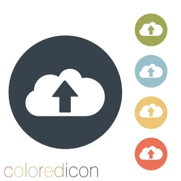 Circle blue icon with shadow. cloud download Illustrazione stock