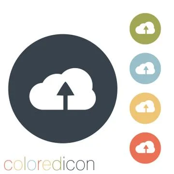 Circle blue icon with shadow. cloud download Stock Illustration