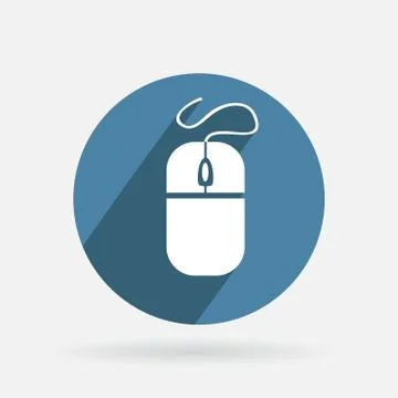 Circle blue icon with shadow, computer mouse Stock Illustration