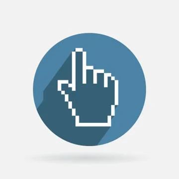 Circle blue icon with shadow. mouse hand cursor Illustrazione stock