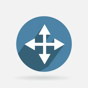 Circle blue icon with shadow. the move arrows Stock Illustration