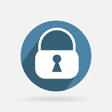 Circle blue icon with shadow, padlock Stock Illustration