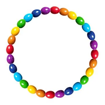 Circle border made of rainbow colored eggs, circular frame of colorful eggs Stock Photos
