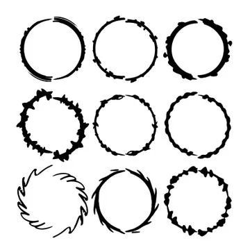 Circle borders collection isolated. Set of grunge round frames.  Vector illus Stock Illustration
