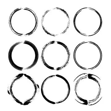 Circle borders isolated. Set of round grunge frames. Vector illustration. Stock Illustration