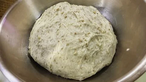 Circle Bread dough after kneading put  in mixed bowl for proofing Stock Photos
