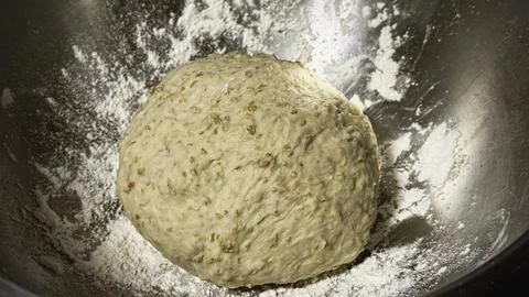 Circle Bread dough after kneading put  in mixed bowl for proofing Stock Photos